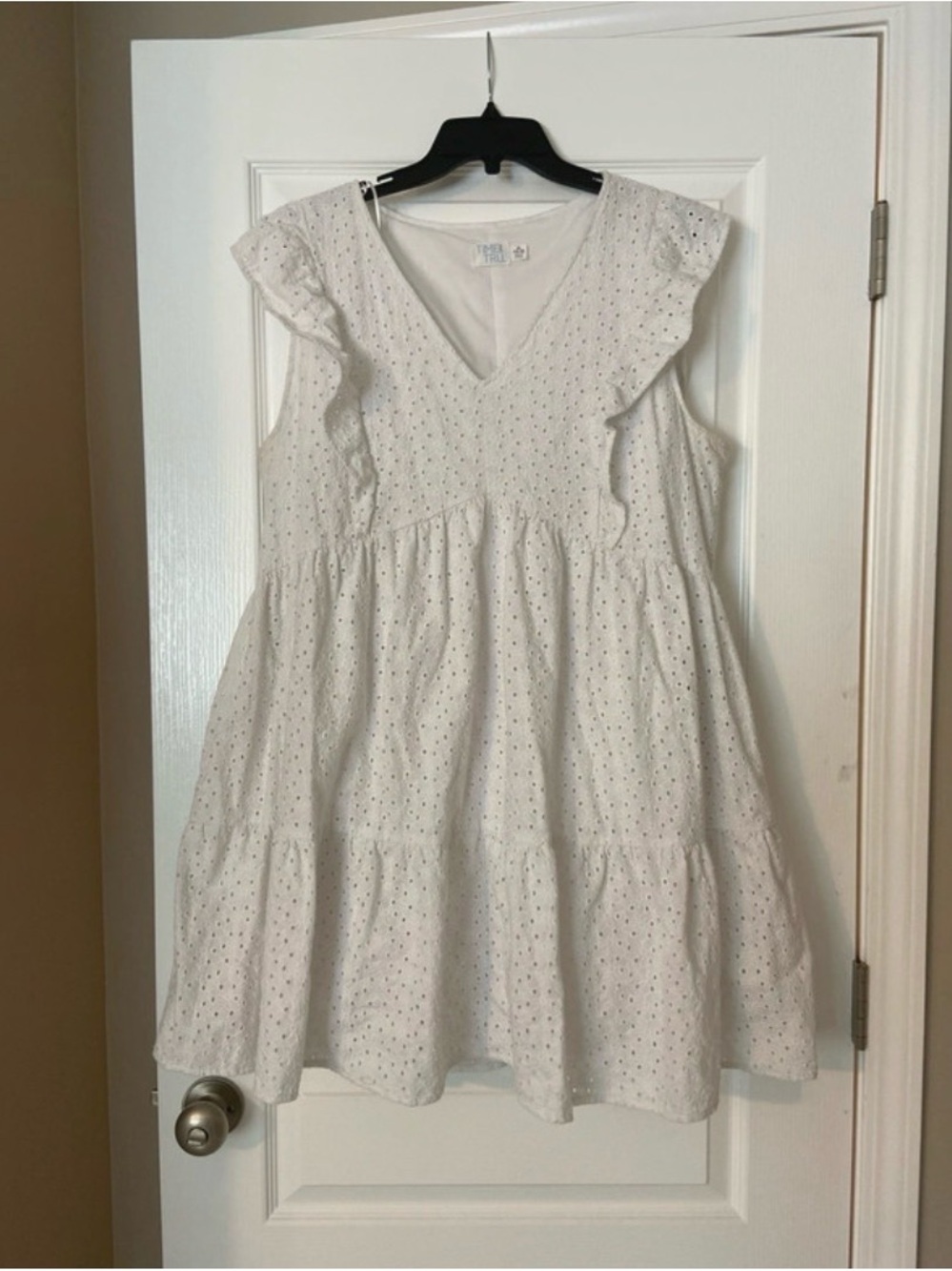 Time and Tru White Eyelet Ruffle V-Neck Mini Dress